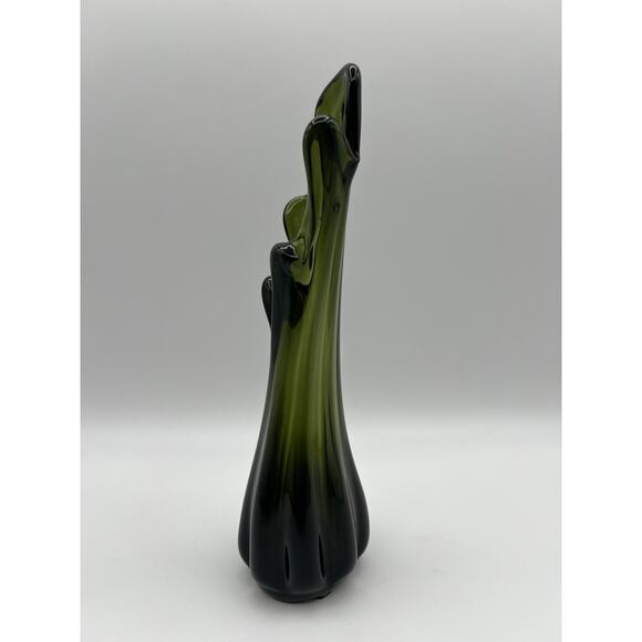 Norleans Hand Blown Five Finger Swung Glass Vase 10” Dark Green - Picture 7 of 9